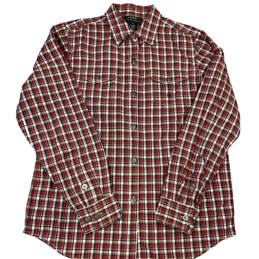 Lauren Ralph Lauren Womens Multicolor Plaid Long Sleeve Button Up Shirt Blouse M